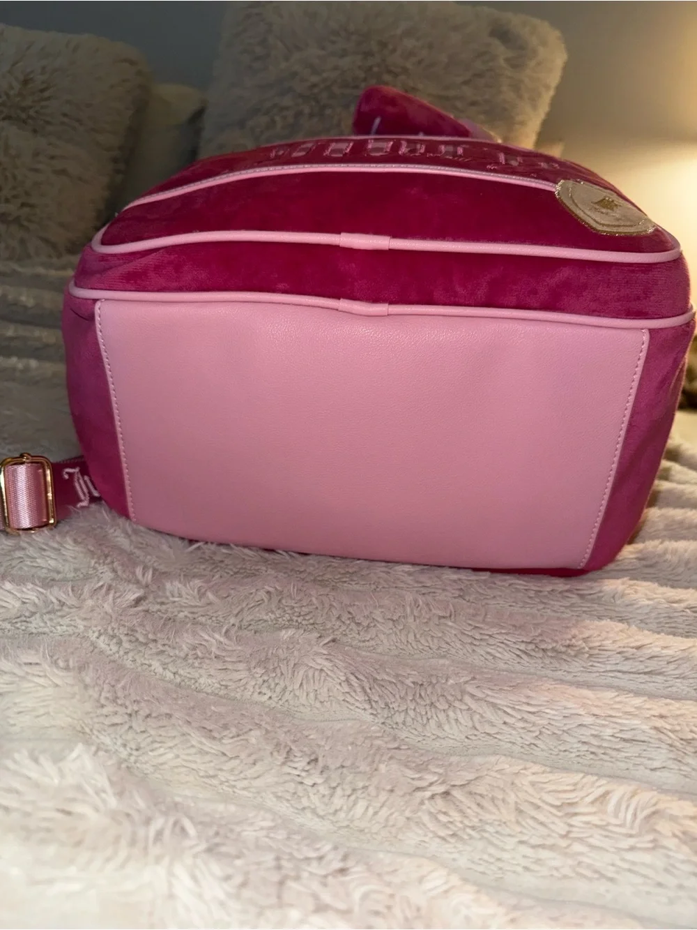 Juicy Couture Pink Velour Backpack with Plush Charm and Mini Purse